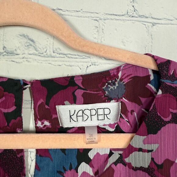 Kasper Blouse Women Plus 3X Floral Cottage Sheer Bell Sleeve Sheer Office Career - Picture 4 of 13